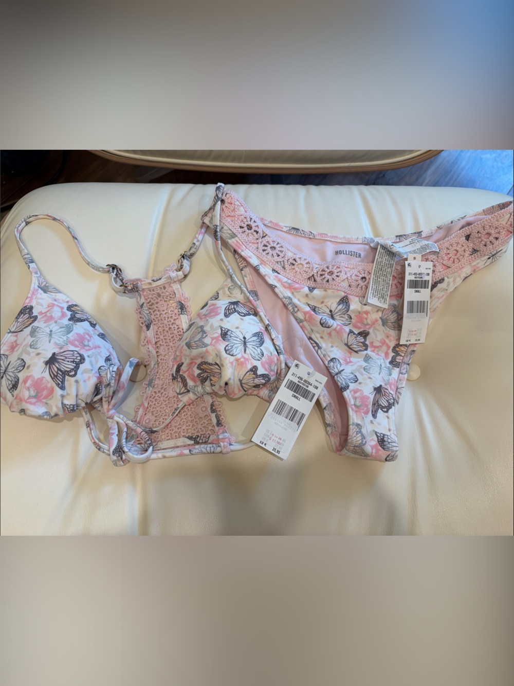 Hollister Pink Butterfly Lace Bralette and Bikini Set